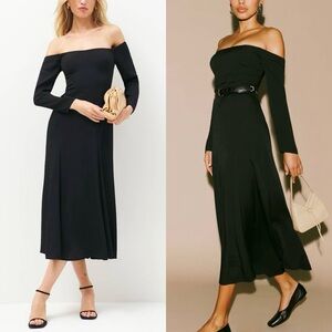 REFORMATION Off Shoulder Long Sleeve Fit & Flare Old Money Wedding Guest Dress 6